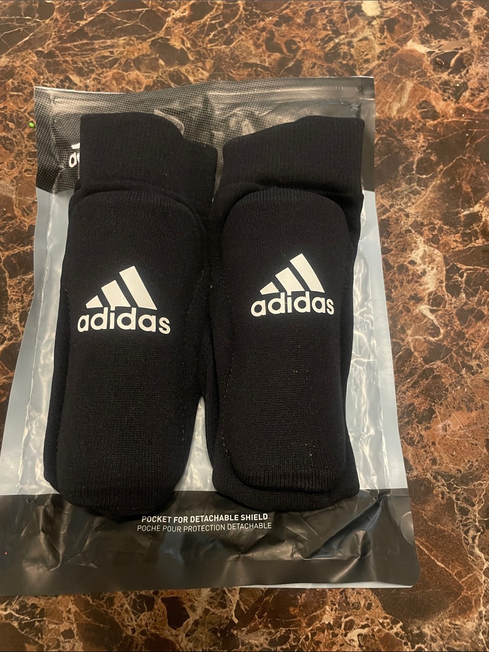 adidas Black Kids Athletic Sock Shin Guards with White Logo